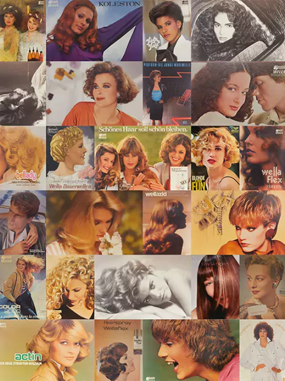 Collage of archival Wella Company promotional materials