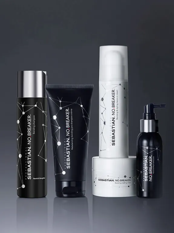 The NoBreaker range from Sebastian Professional against a black and white gradient background